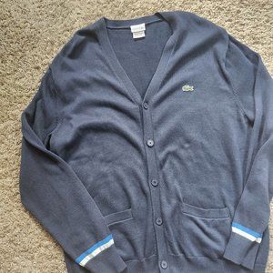 Lacoste ! Cardigan Sweater Navy Cotton Knit Men's XL Size 6 V-Neck Button